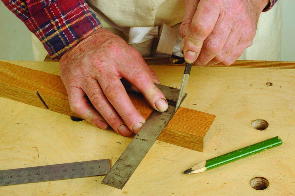 Marking a right angle across a piece of wood