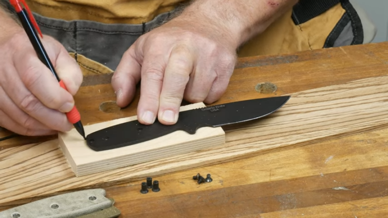 Marking wood for knife handle outline.