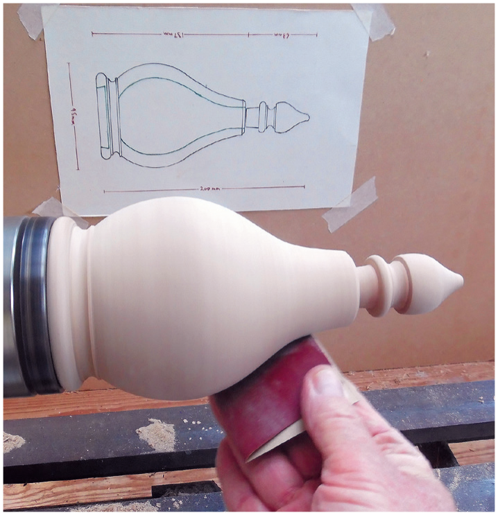 Woodturning project based on technical drawing.