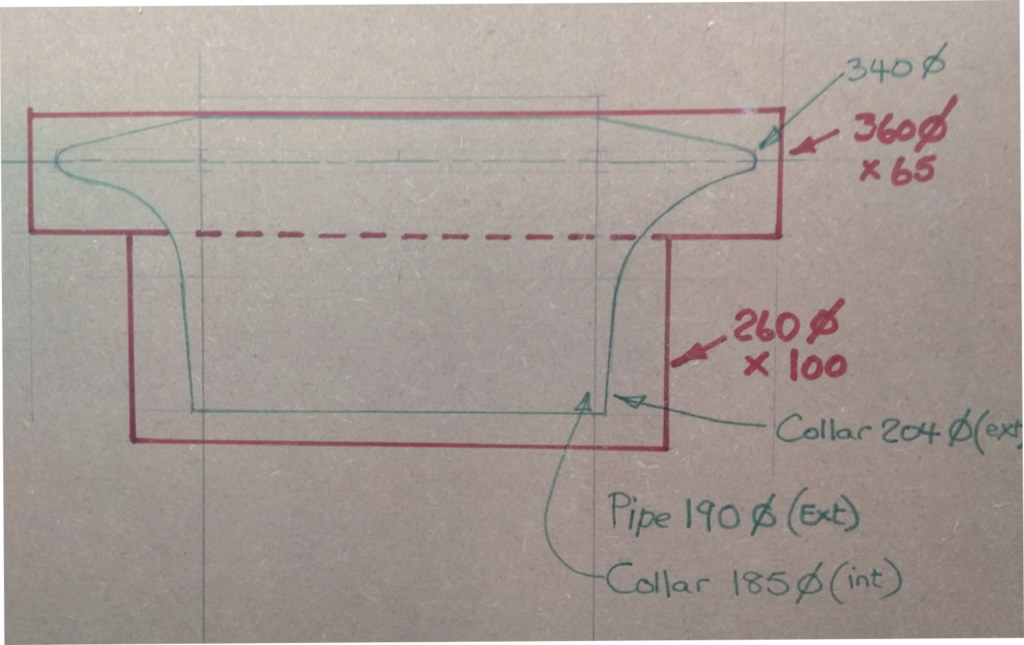Technical drawing with labeled pipe and collar dimensions.