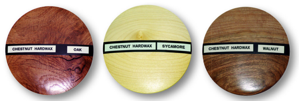Chestnut hardwax on oak, sycamore, walnut samples