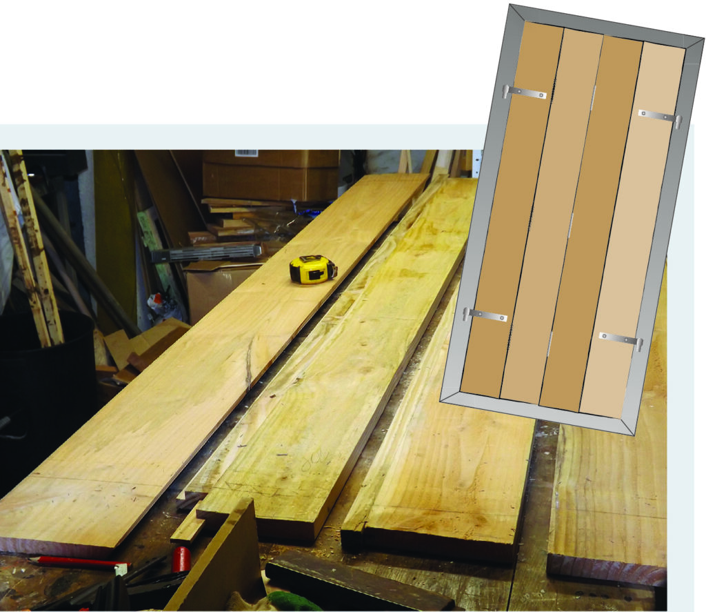 Wooden planks with measuring tape and gate design
