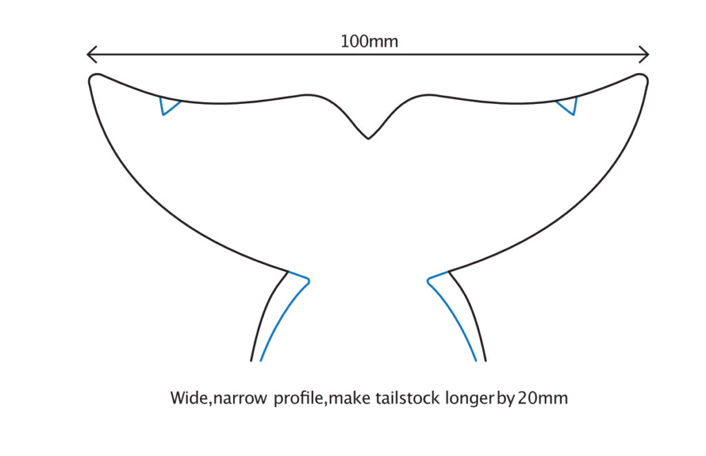Diagram of tailstock profile, 100mm wide, extended 20mm.
