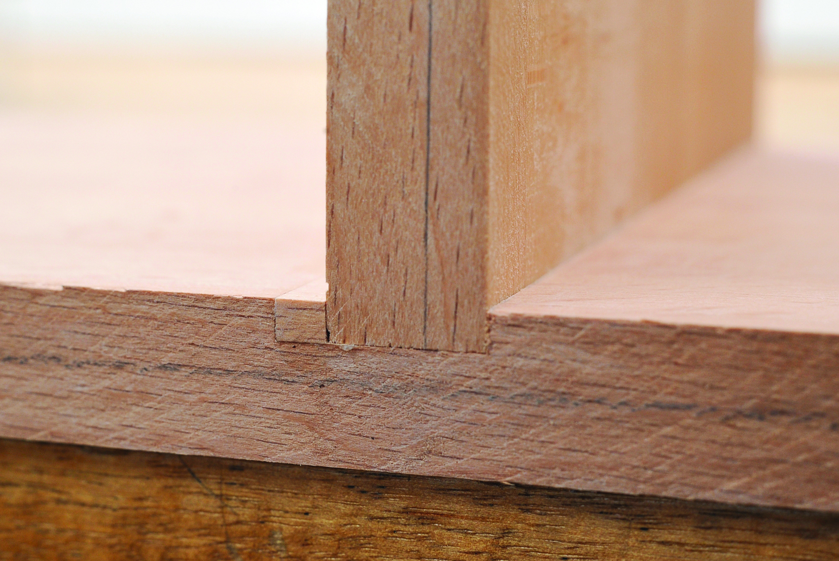 Close-up of wood joint detail.