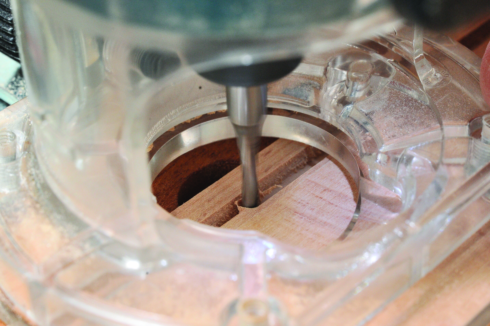 Close-up of woodworking router cutting wood