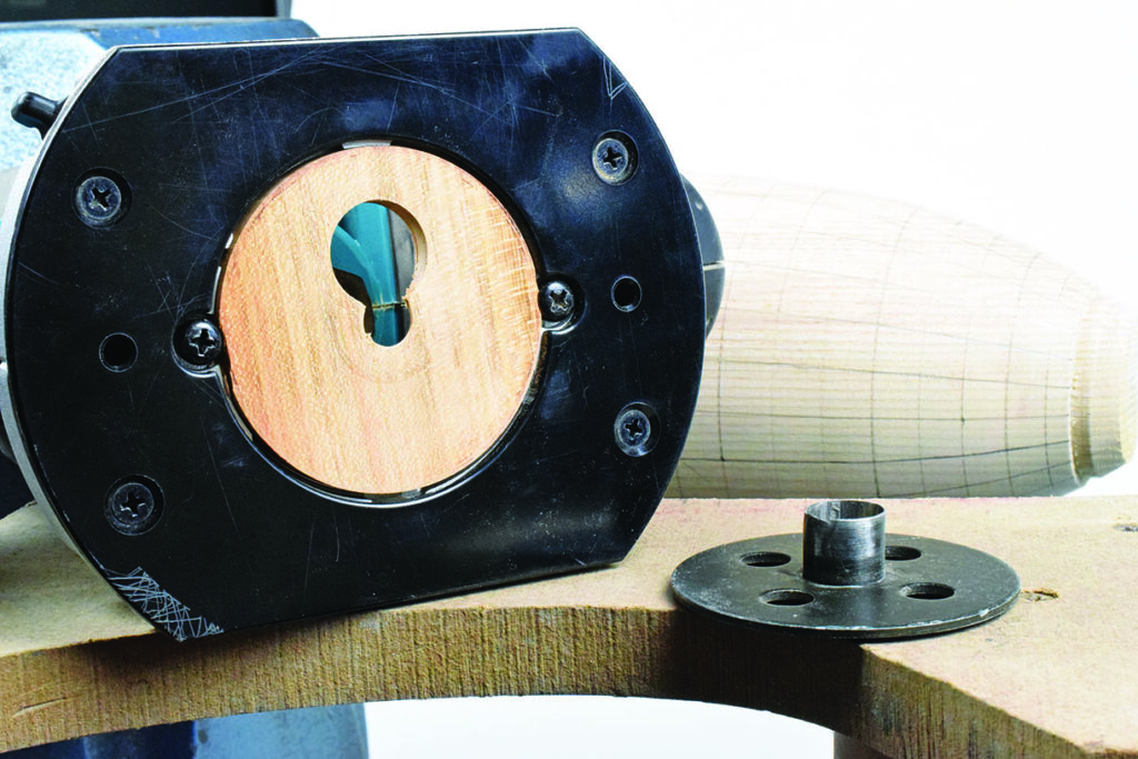 Woodworking tool with circle cutting attachment.