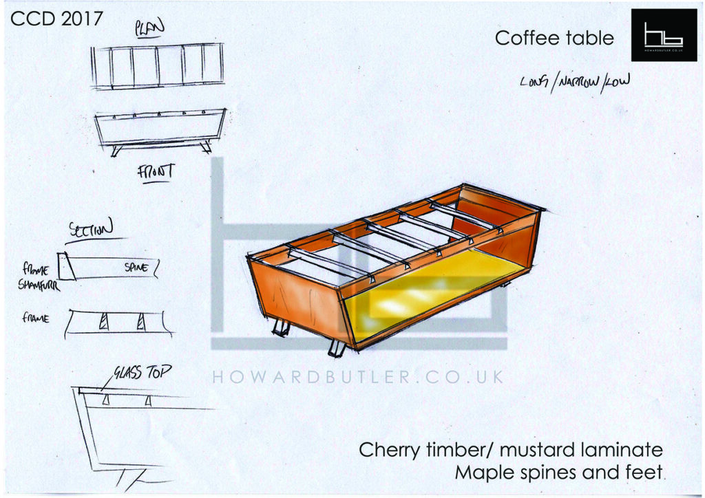 Design sketch of a modern coffee table.