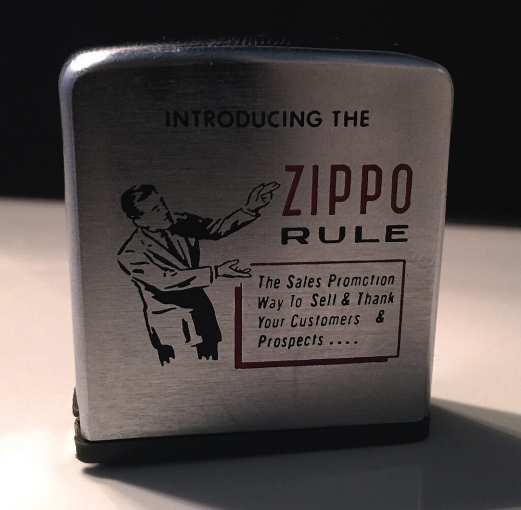 Vintage Zippo Rule sales promotion display box.