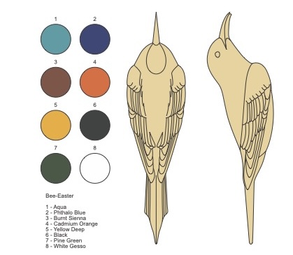 Bird colour guide with eight colour swatches.