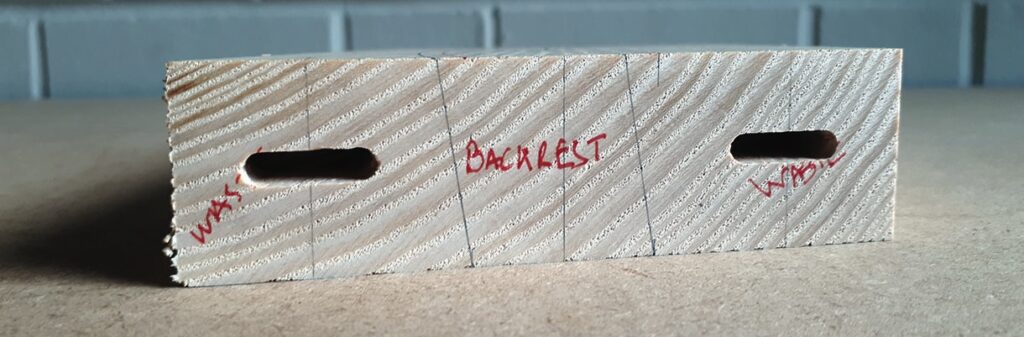 Cross-section of slotted wooden plank