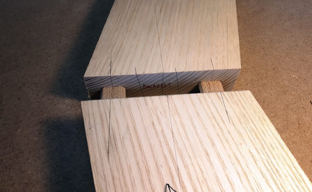 Close-up of a wooden mortise and tenon joint