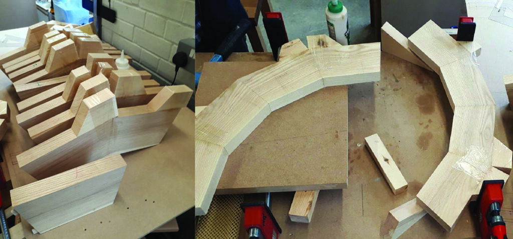 Wooden blocks arranged for project assembly