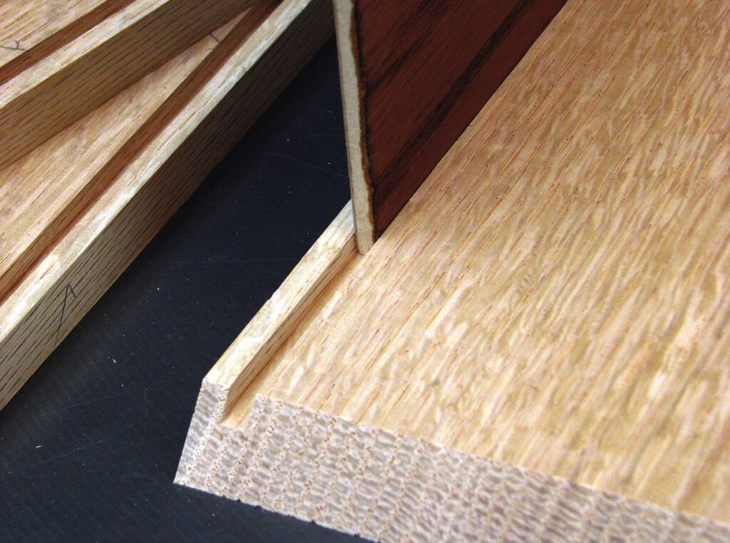 Close-up of tongue and groove wood joint.