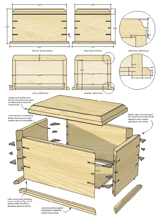 Wooden box construction plans with detailed measurements