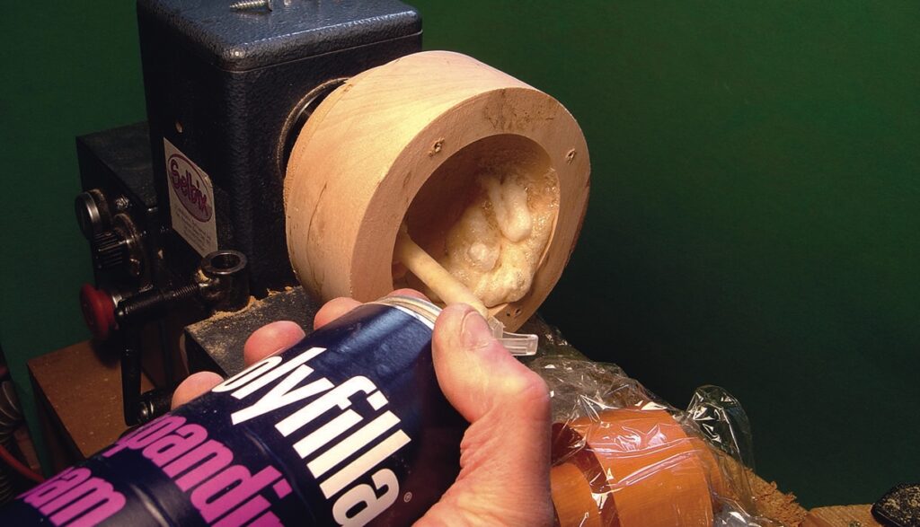 Filling wooden object with expanding foam