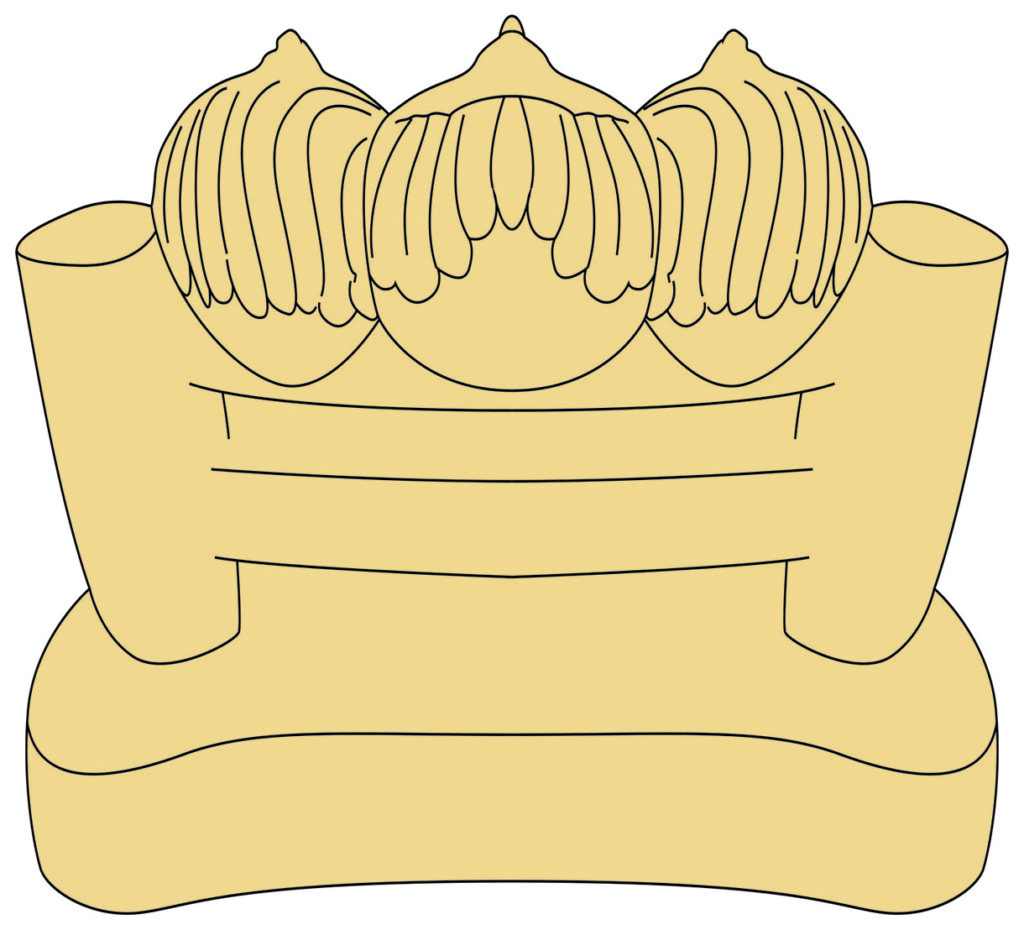 Illustration of three seated lions on pedestal