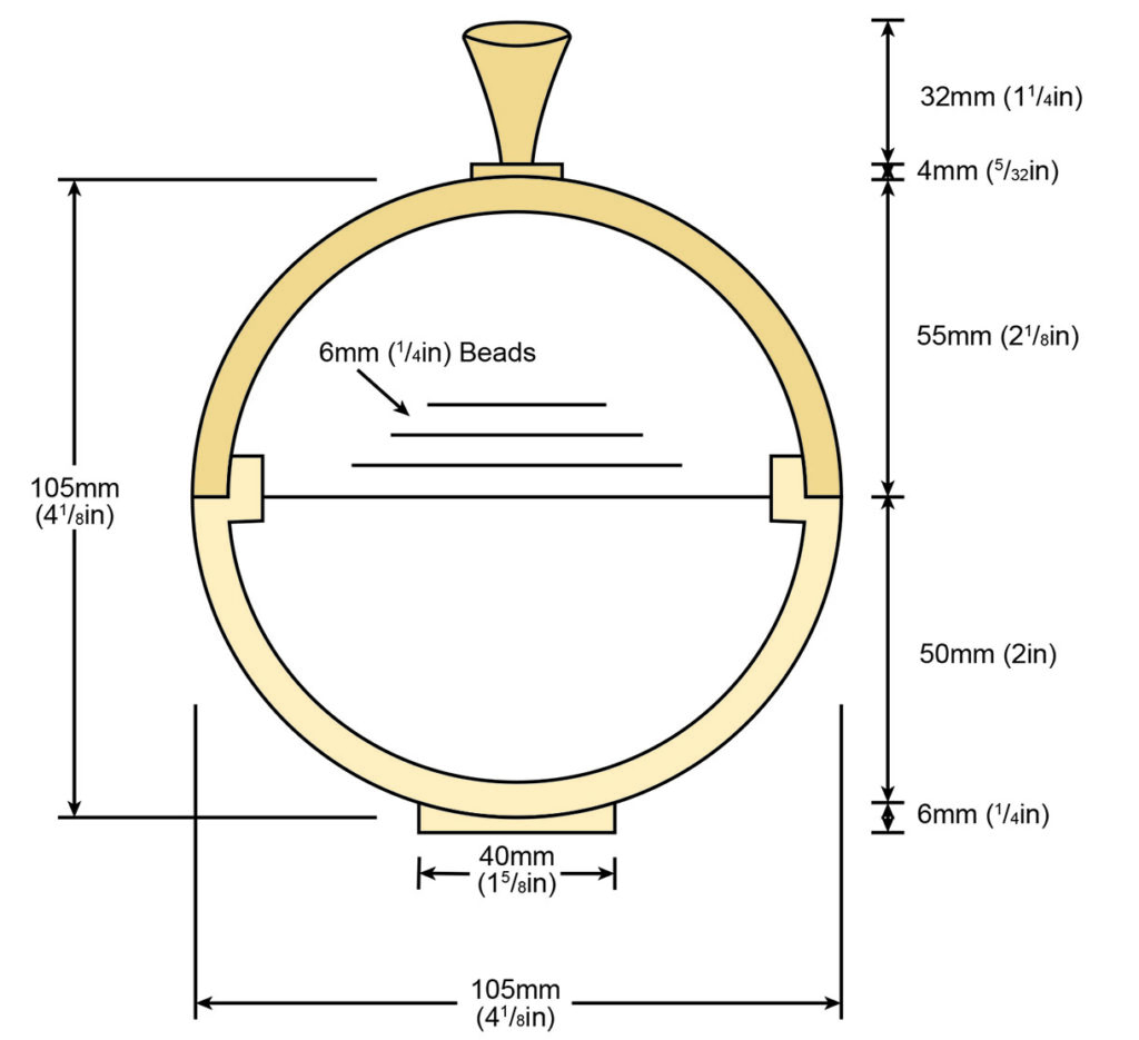 Diagram of a round wood section with dimensions.