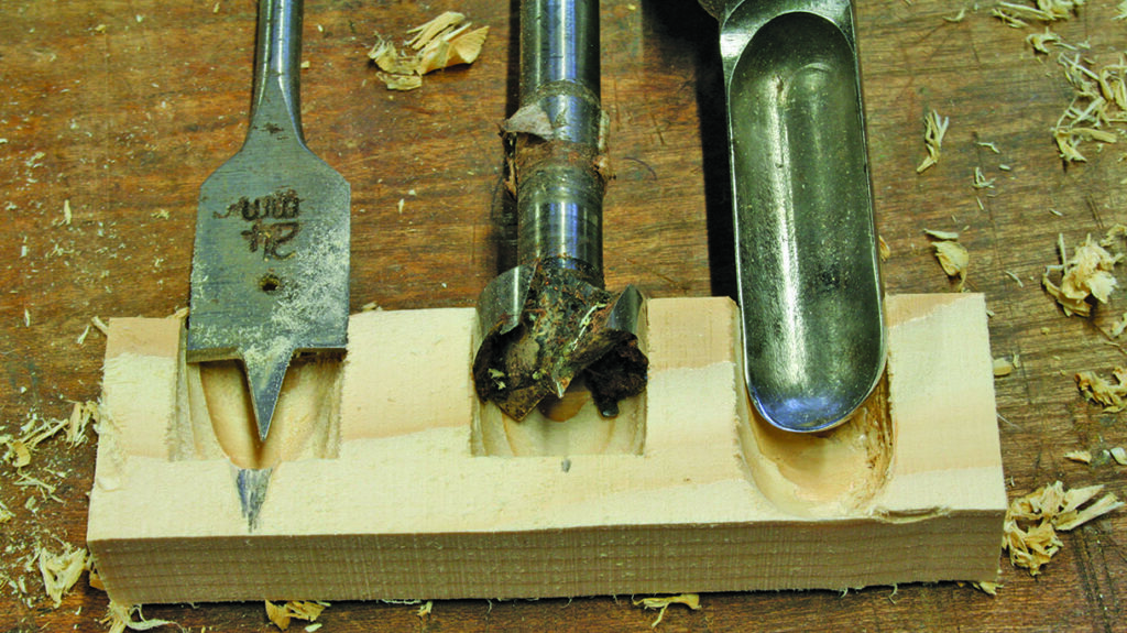 Woodworking tools creating grooves in wood