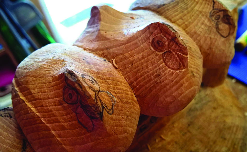 Wooden carved owl sculpture in progress