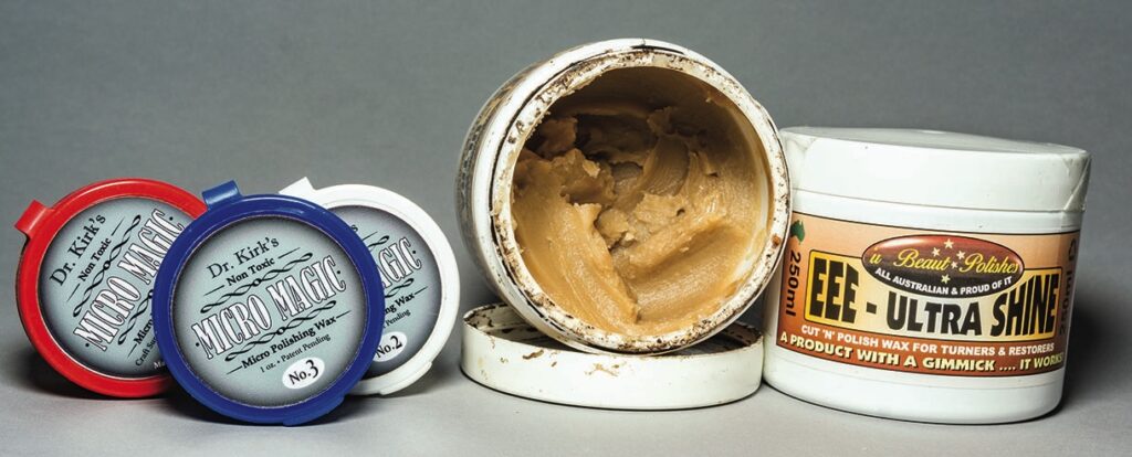 Various wax products for polishing wood surfaces.