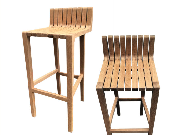 Wooden slatted bar stools with backrest
