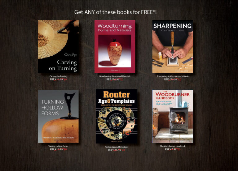 Six woodworking books available for free offer.