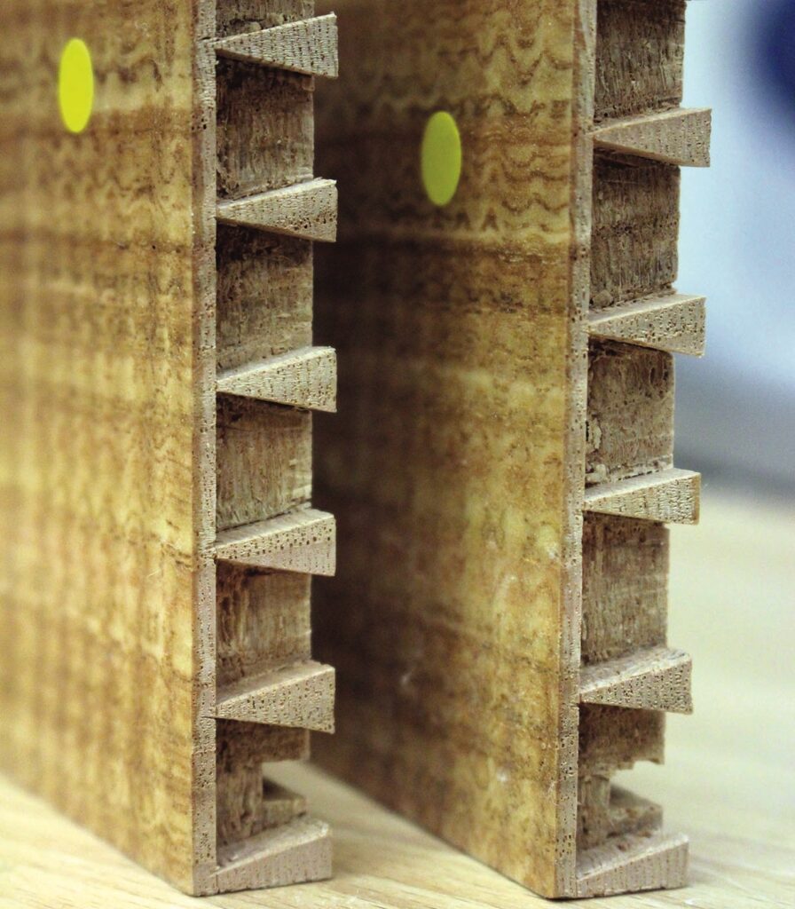 Close-up of cardboard honeycomb core structure