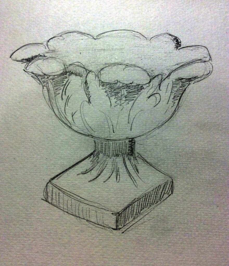 Pencil sketch of decorative bowl with pedestal