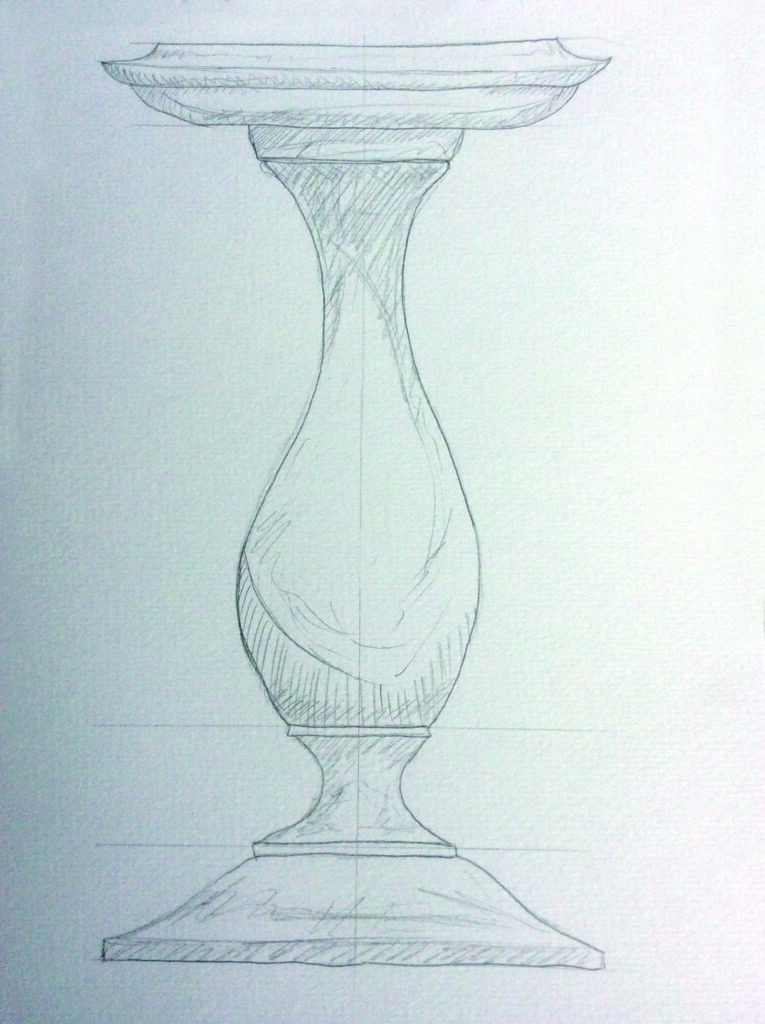 Pencil sketch of decorative pedestal design.