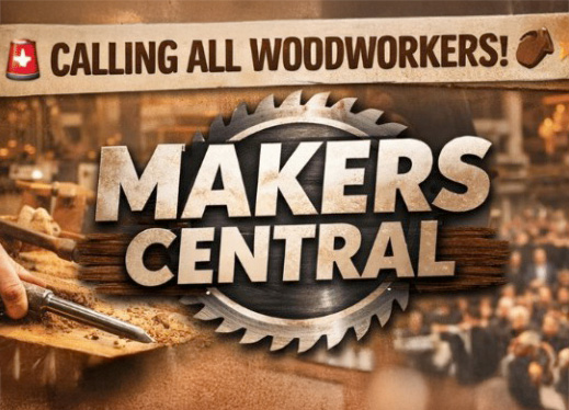 Announcement for Makers Central woodworking event.