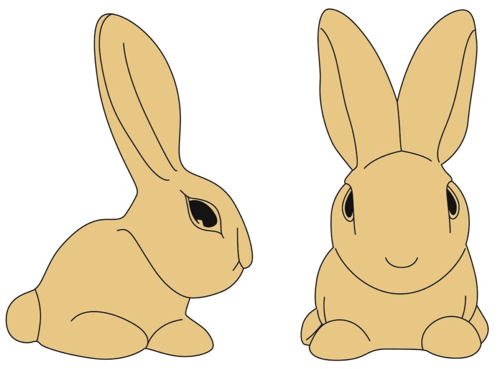 Cartoon rabbits side and front view