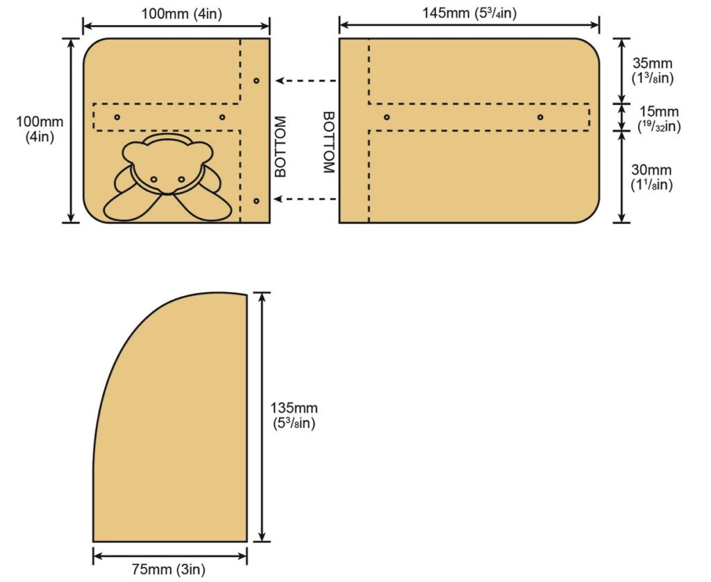Teddy bear fabric pattern with measurements