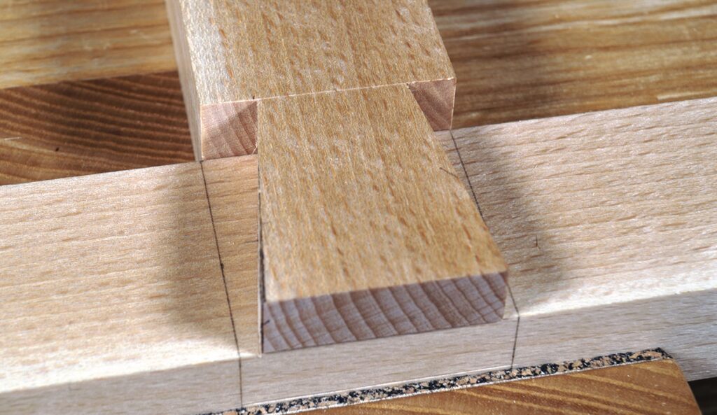 Close-up of wood joint construction detail.