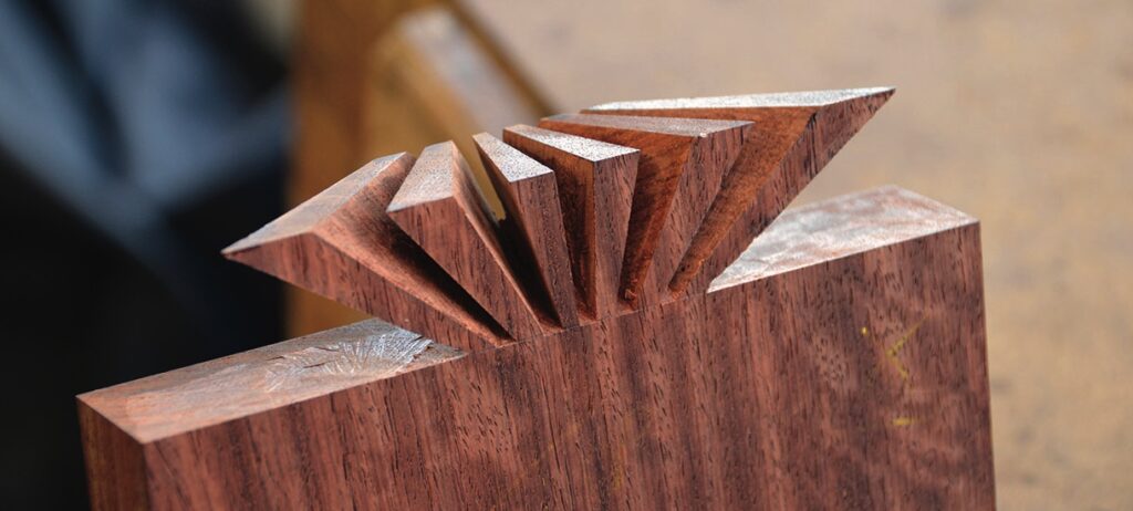 Precision wood joinery with interlocking pieces