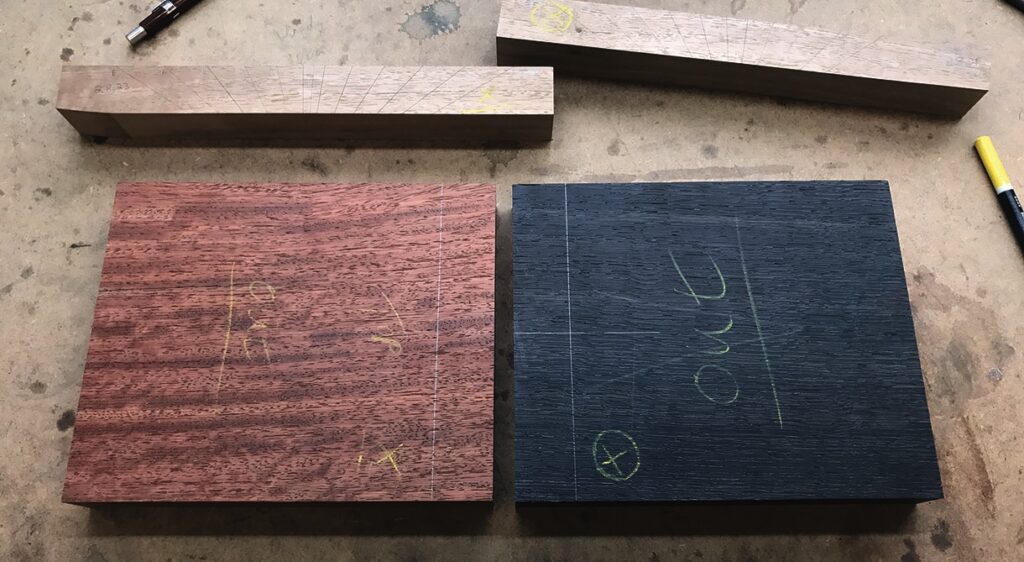 Wood pieces marked for woodworking project