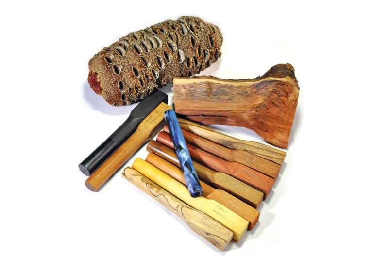 Assorted wood blanks and natural wood log