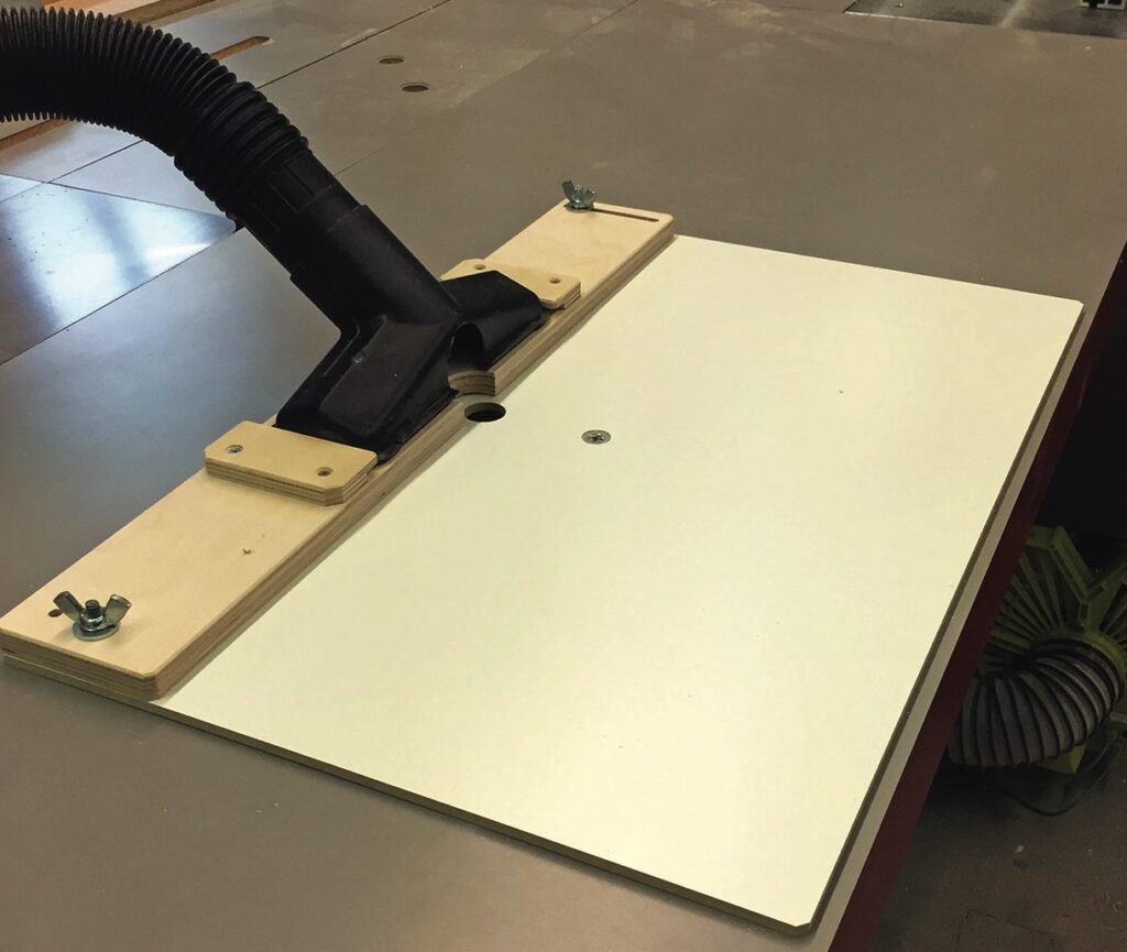 Table saw with dust collection setup.