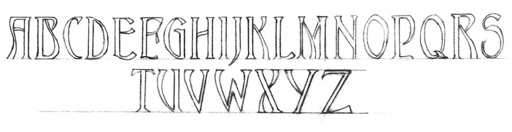 Sketched uppercase decorative alphabet letters A to Z.