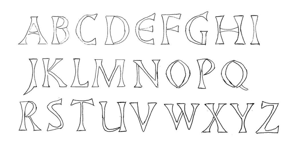Hand-drawn alphabet letters A to Z