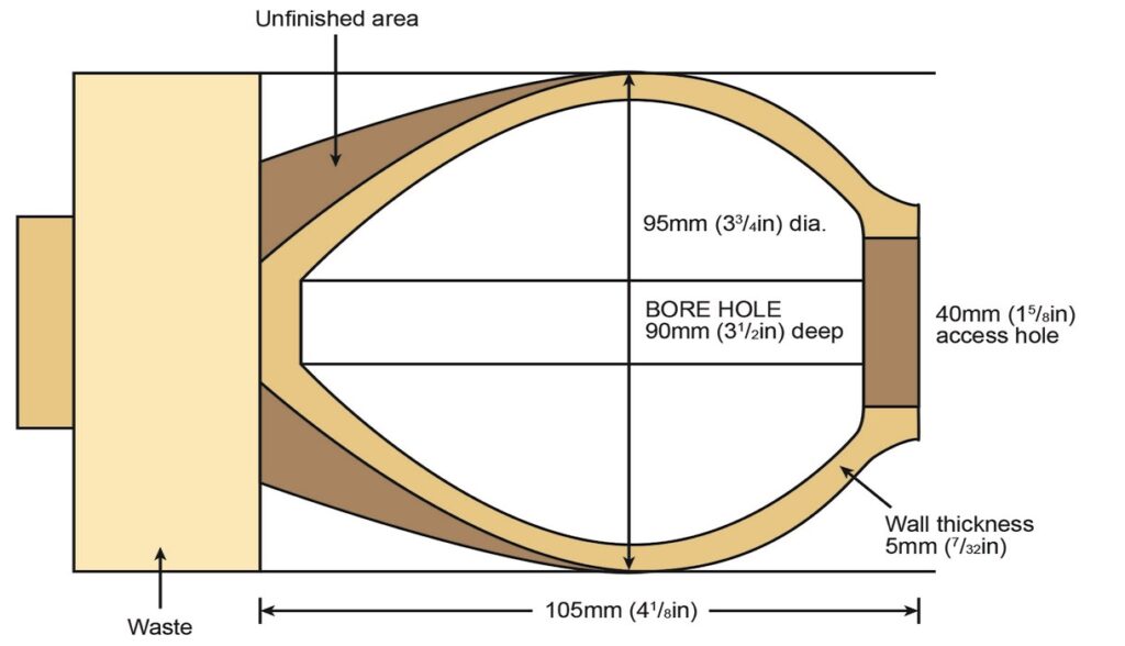 Diagram of bore hole dimensions and specifications.