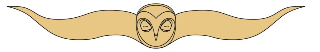 Stylised owl illustration with extended wings.