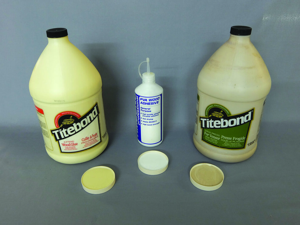 Three types of wood glue bottles displayed.