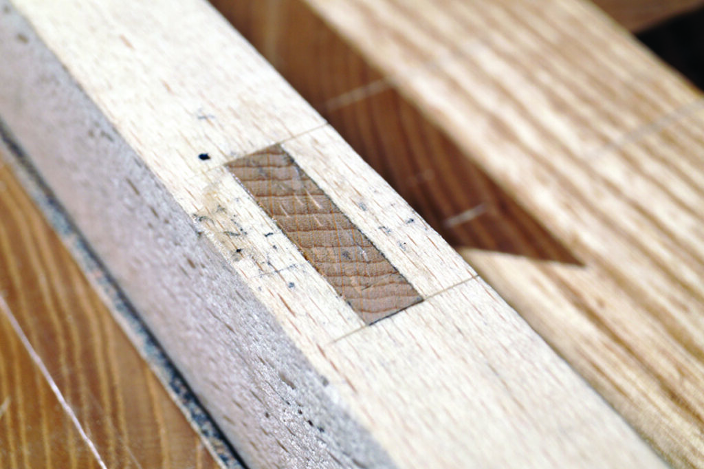 Close-up of wooden mortise joint