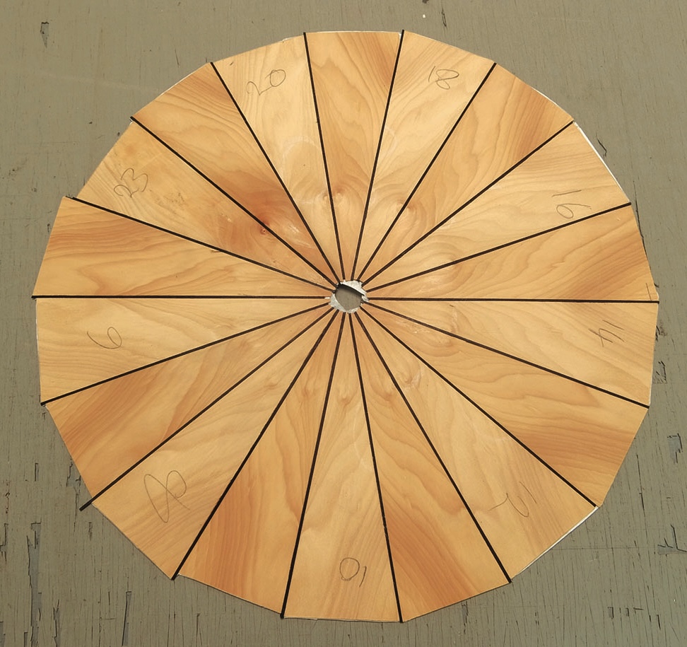 Wooden pie chart segments arranged in circle
