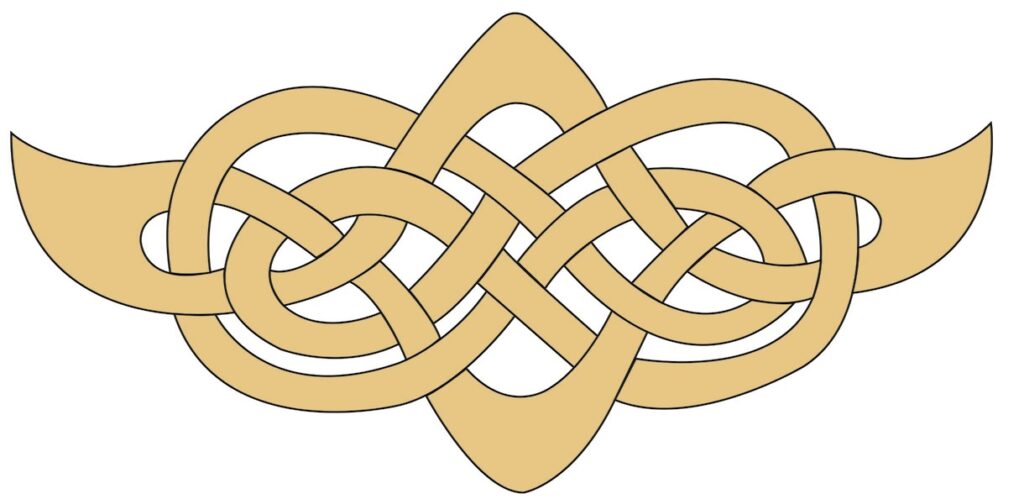 Intricate Celtic-style knot design in beige.