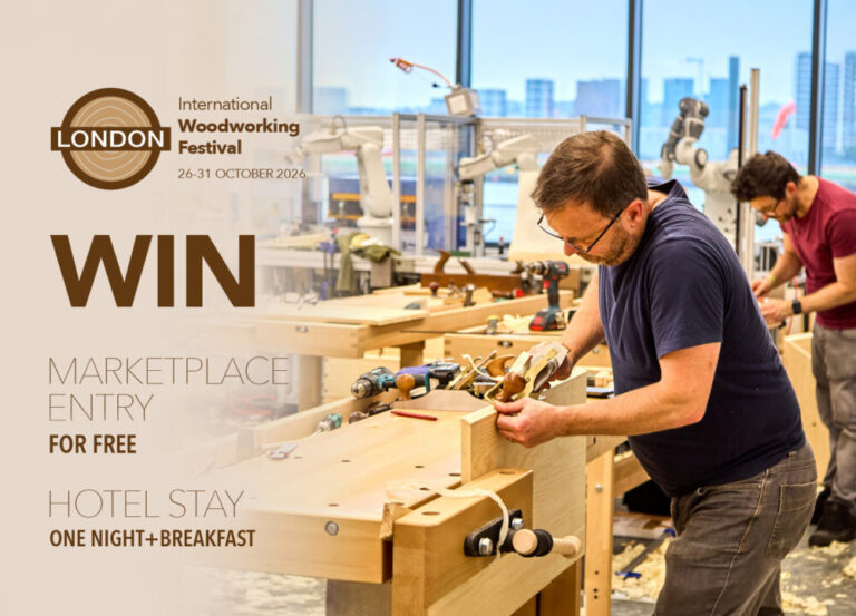 London Woodworking Festival invitation with workshop activity.
