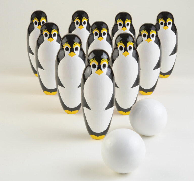 Penguin-themed bowling set with two white balls.