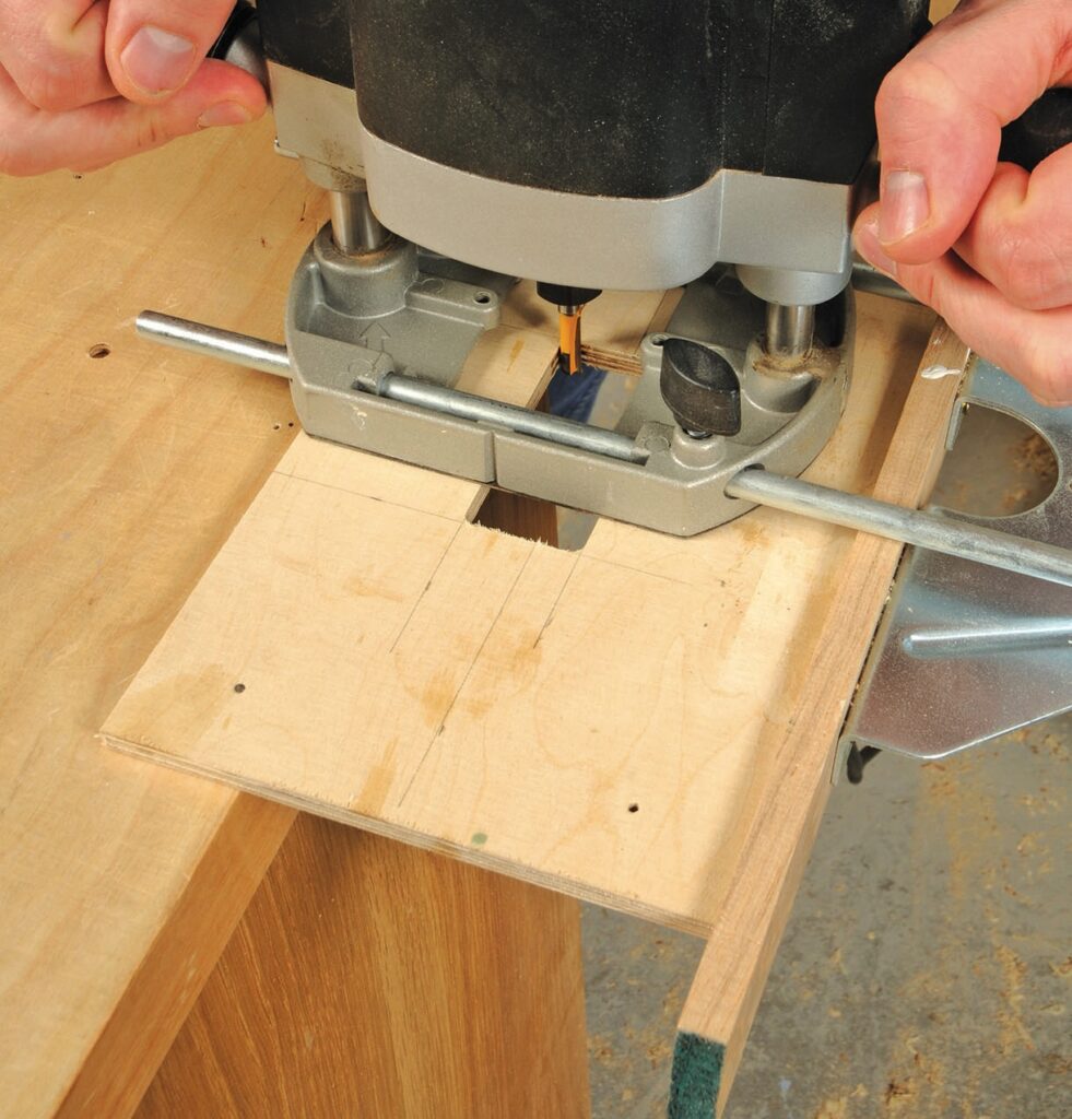 Using router for precise woodwork edge trimming.