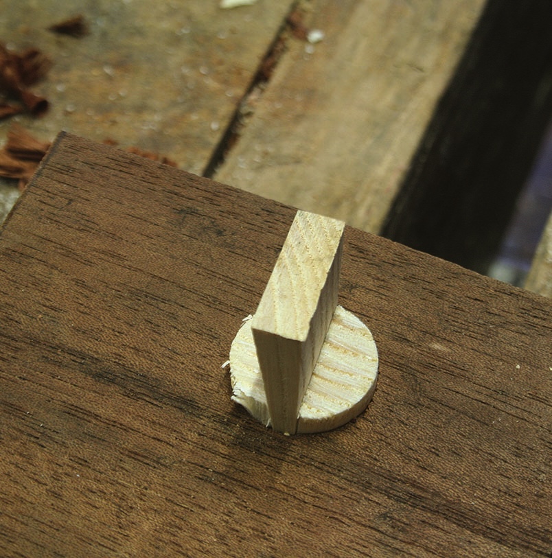 Wood joinery technique showing dowel joint example.