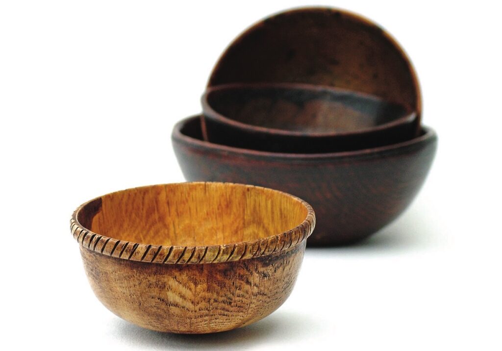Stack of handmade wooden bowls.